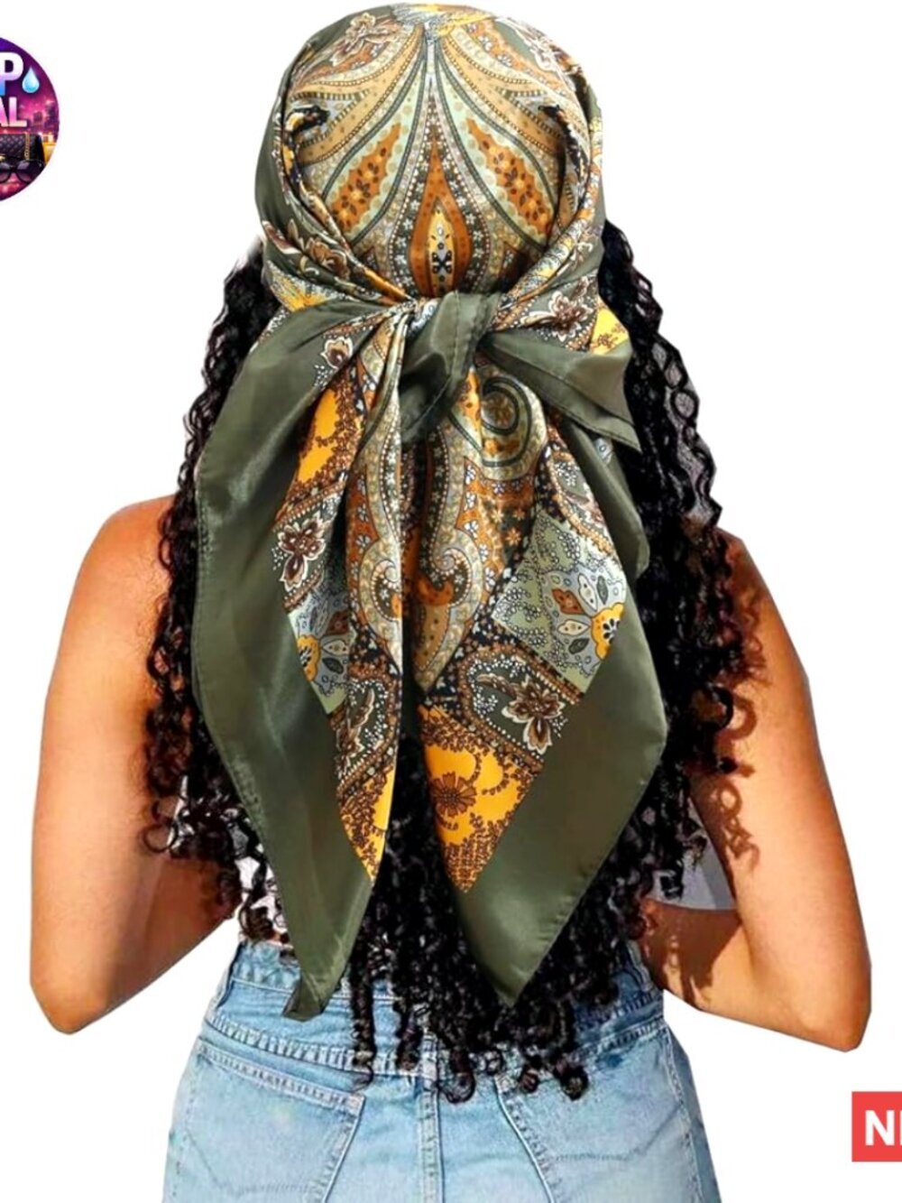 Large Square Satin Hair Scarf 35" Silk Feeling Polyester Head Wrap